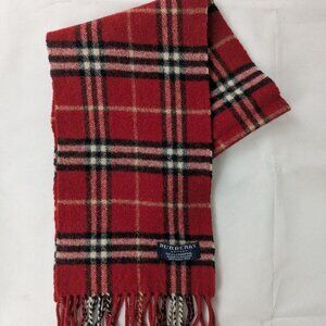 Burberry London 100% Lambswool Classic Nova Check Red Scarf Made In England